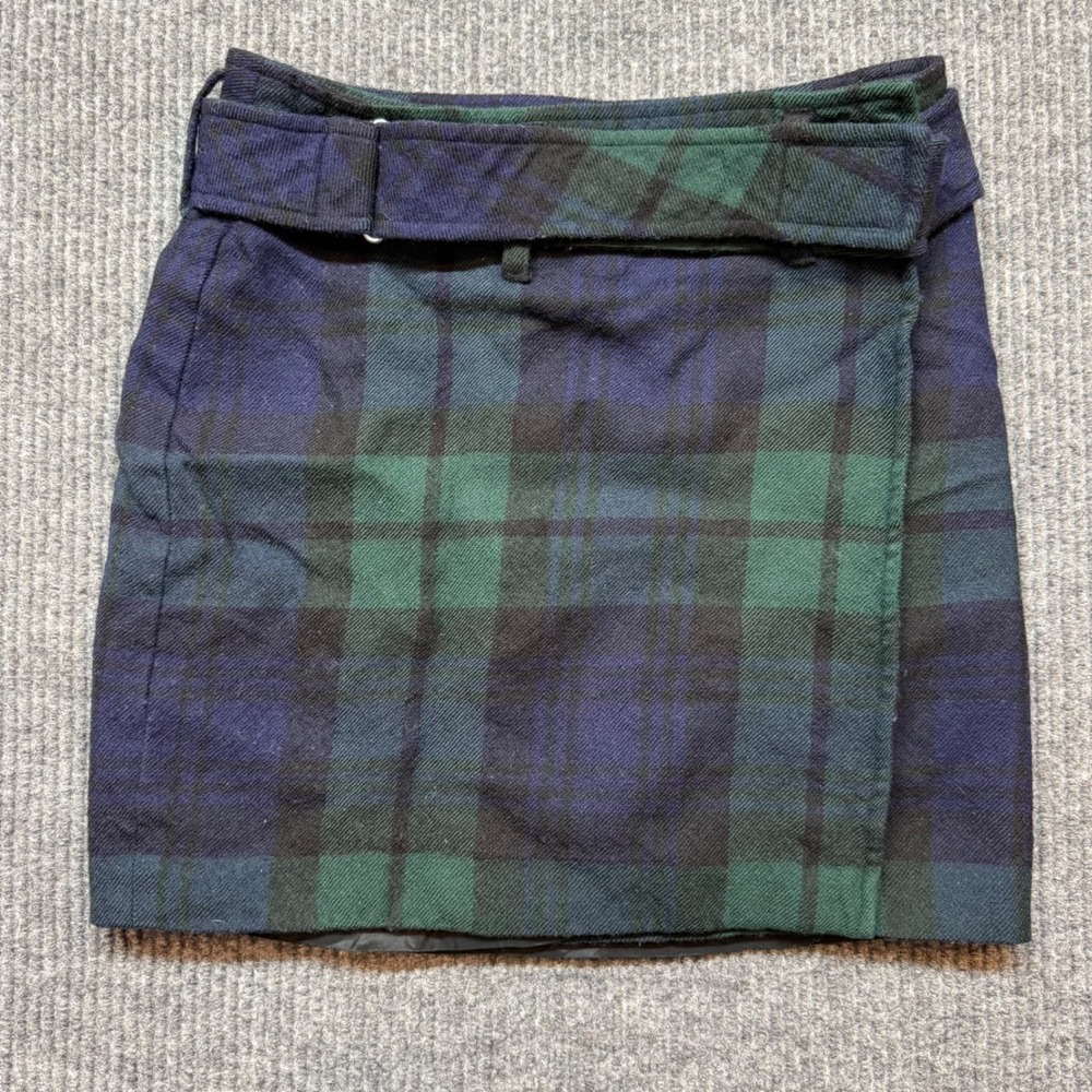 Ralph Lauren Black Watch Plaid Wool Wrap Kilt Mini Skirt Belted‎ Womens Size 4
